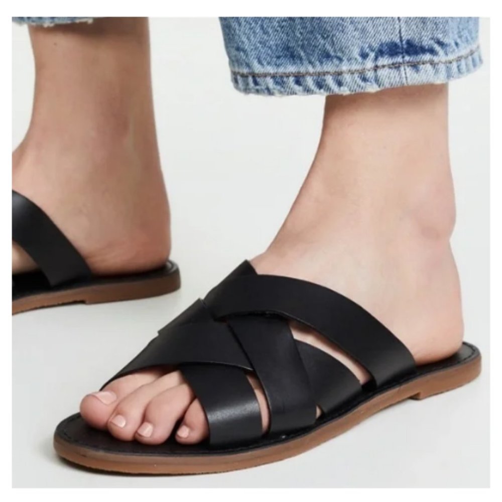 Madewell The Boardwalk Woven Slide Black Sandals Size 7.5 Style L1165